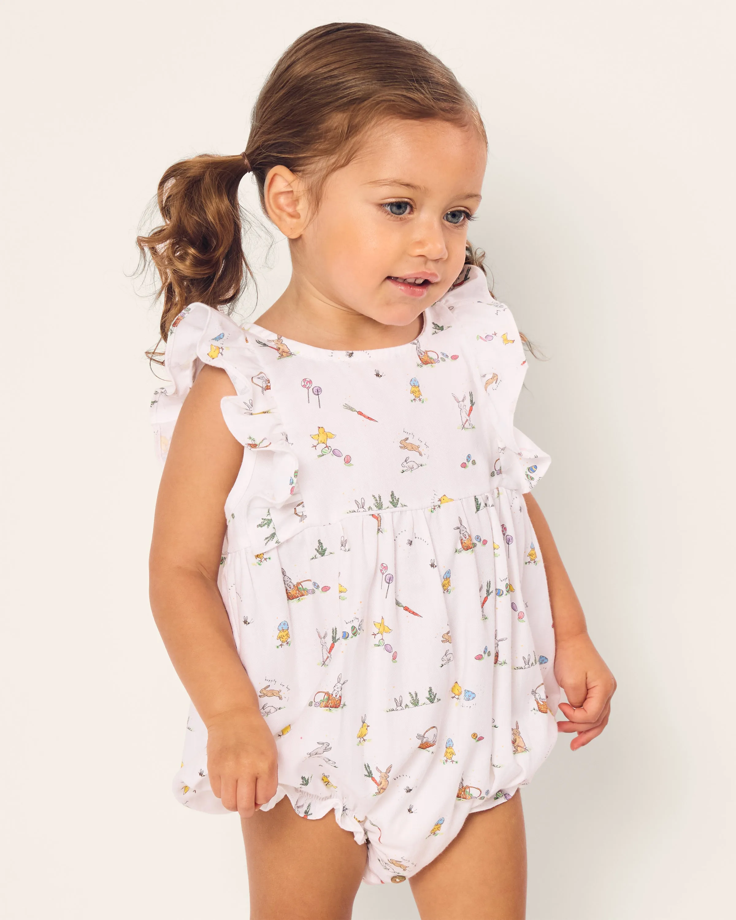 Baby's Twill Ruffled Romper in Easter Frolic