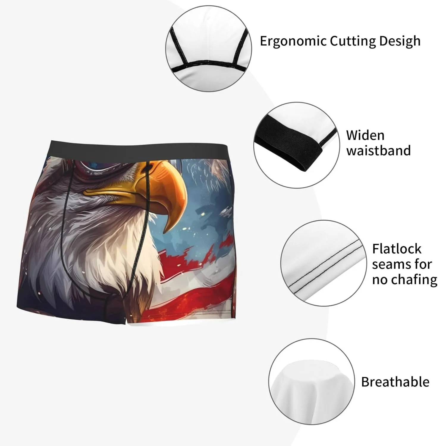 Bald Eagle Pilot Print Boxer Briefs For Men Breathable Underwear-
