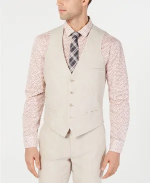 Bar III Mens Slim Fit Linen Suit Vest Tan Large