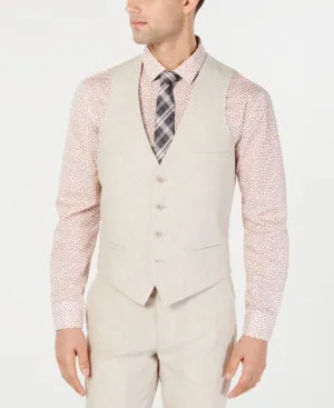 Bar III Mens Slim Fit Linen Suit Vest Tan Large