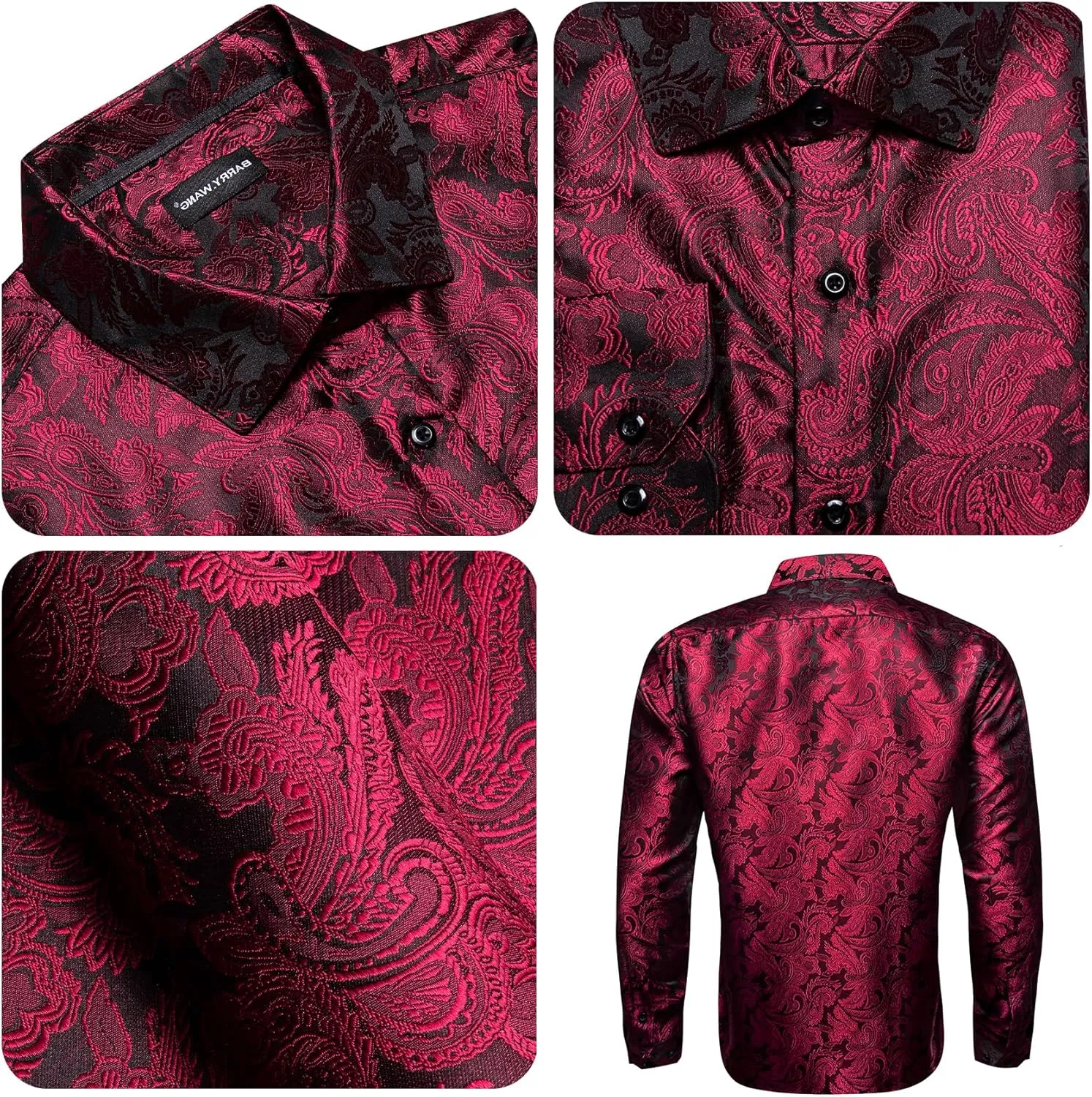 Barry.Wang Mens Casual Long Sleeve Shirts Silk Button Up Designer Paisley Formal Dress Shirt Western Mexico Cowboy Costume