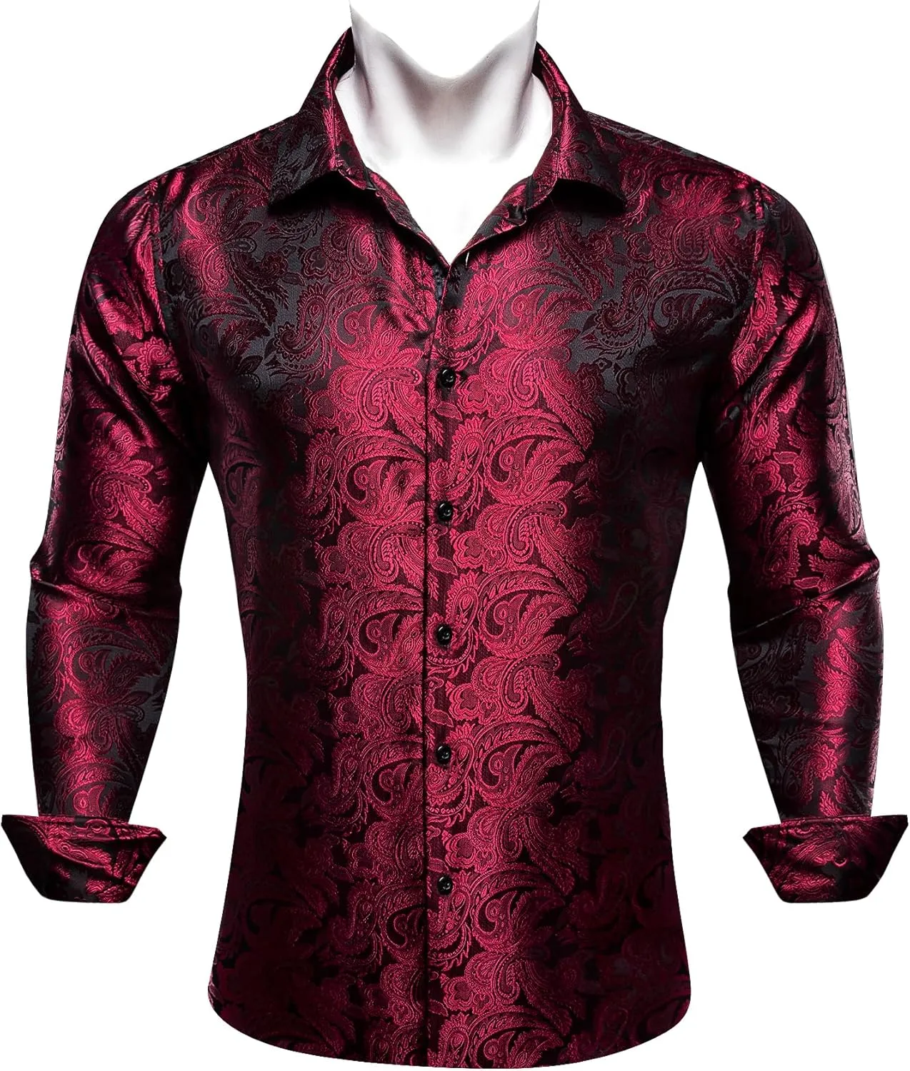 Barry.Wang Mens Casual Long Sleeve Shirts Silk Button Up Designer Paisley Formal Dress Shirt Western Mexico Cowboy Costume