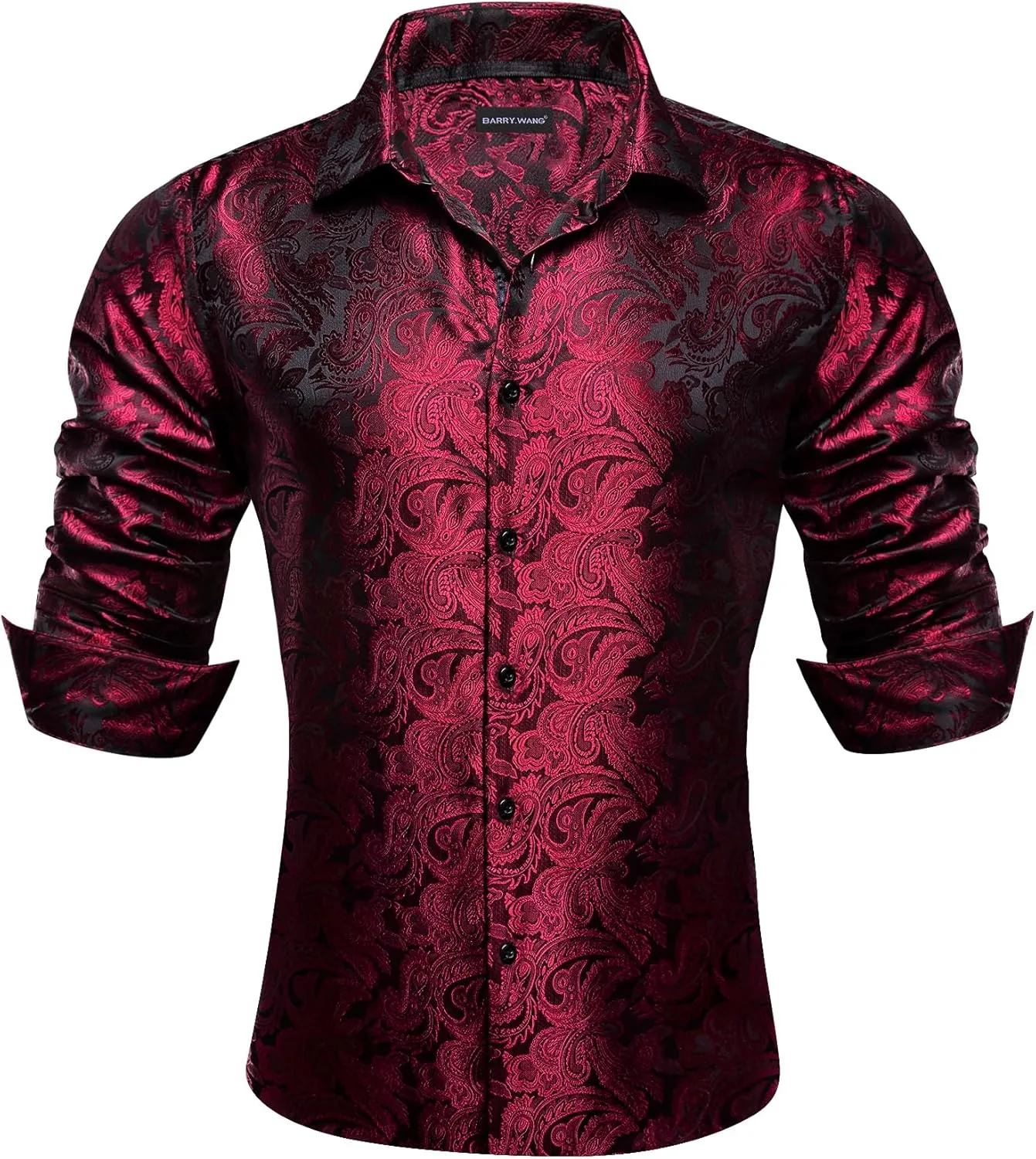 Barry.Wang Mens Casual Long Sleeve Shirts Silk Button Up Designer Paisley Formal Dress Shirt Western Mexico Cowboy Costume