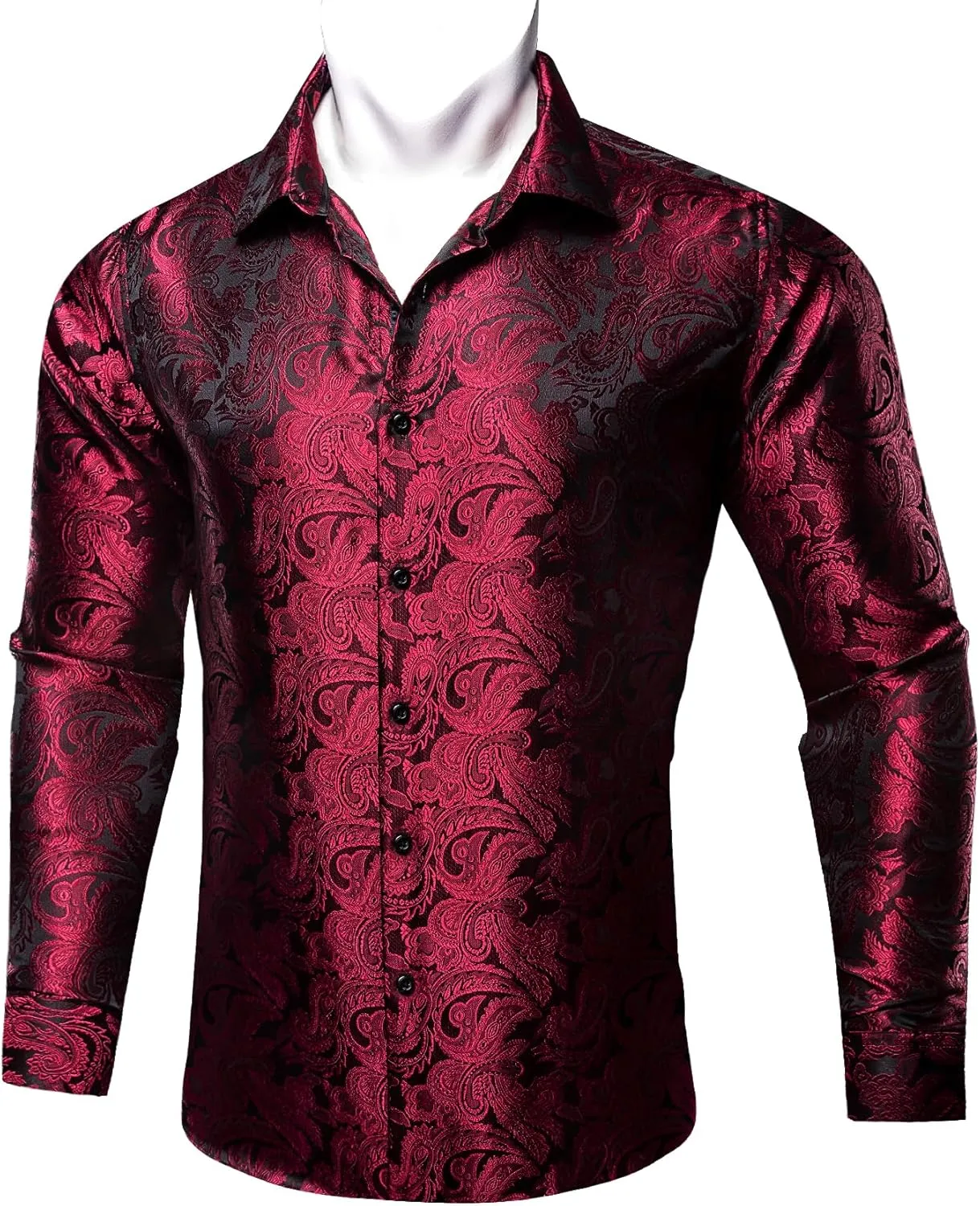 Barry.Wang Mens Casual Long Sleeve Shirts Silk Button Up Designer Paisley Formal Dress Shirt Western Mexico Cowboy Costume