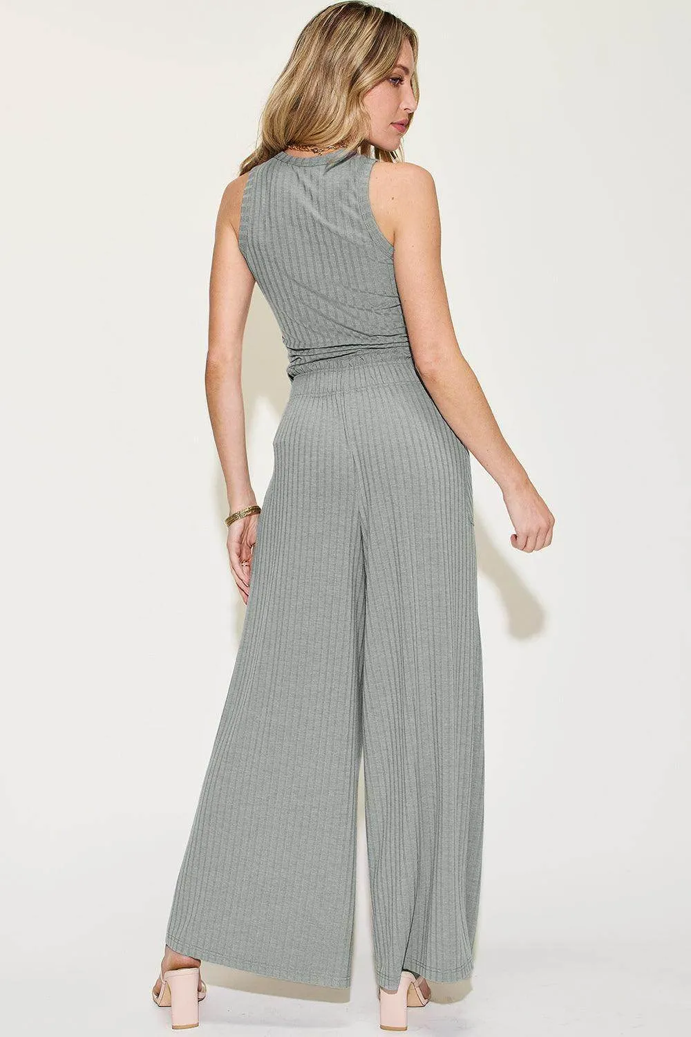 Basic Bae Full Size Ribbed Tank and Wide Leg Pants Set