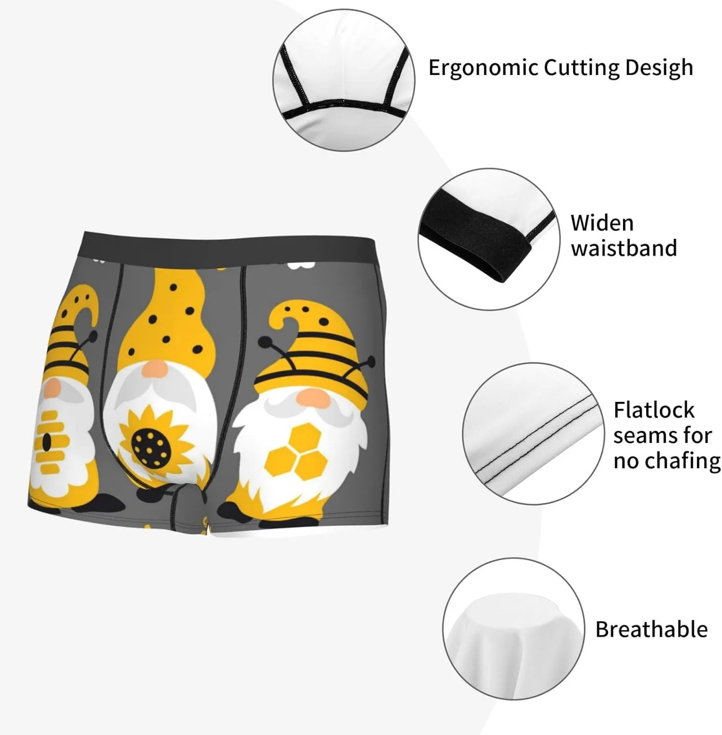 Bee Kind Print Boxer Briefs For Men Breathable Underwear-