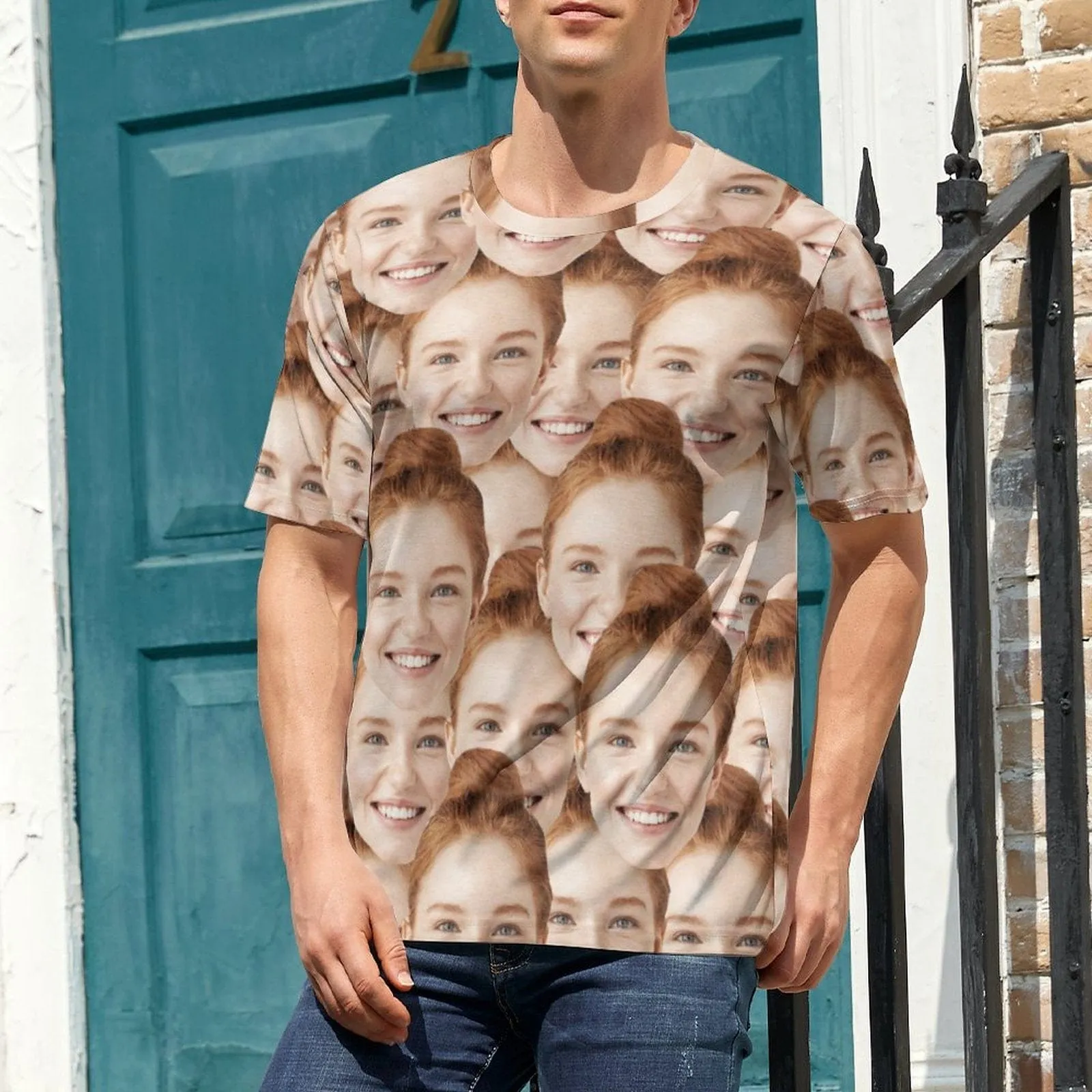 [Best Selling] Customised Face Shirt Design Seamless Men's All Over Print T-shirt for Anniversary Gift