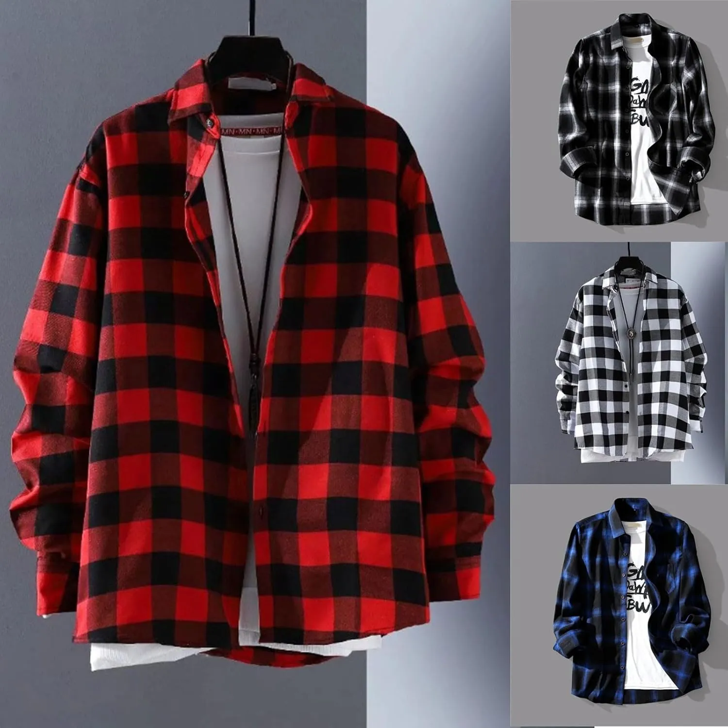 BIFUTON Flannel Shirt for Men Lightweight Button Down Long Sleeve Plaid Shirts Casual Stylish Camp Workout Jackets Cardigan