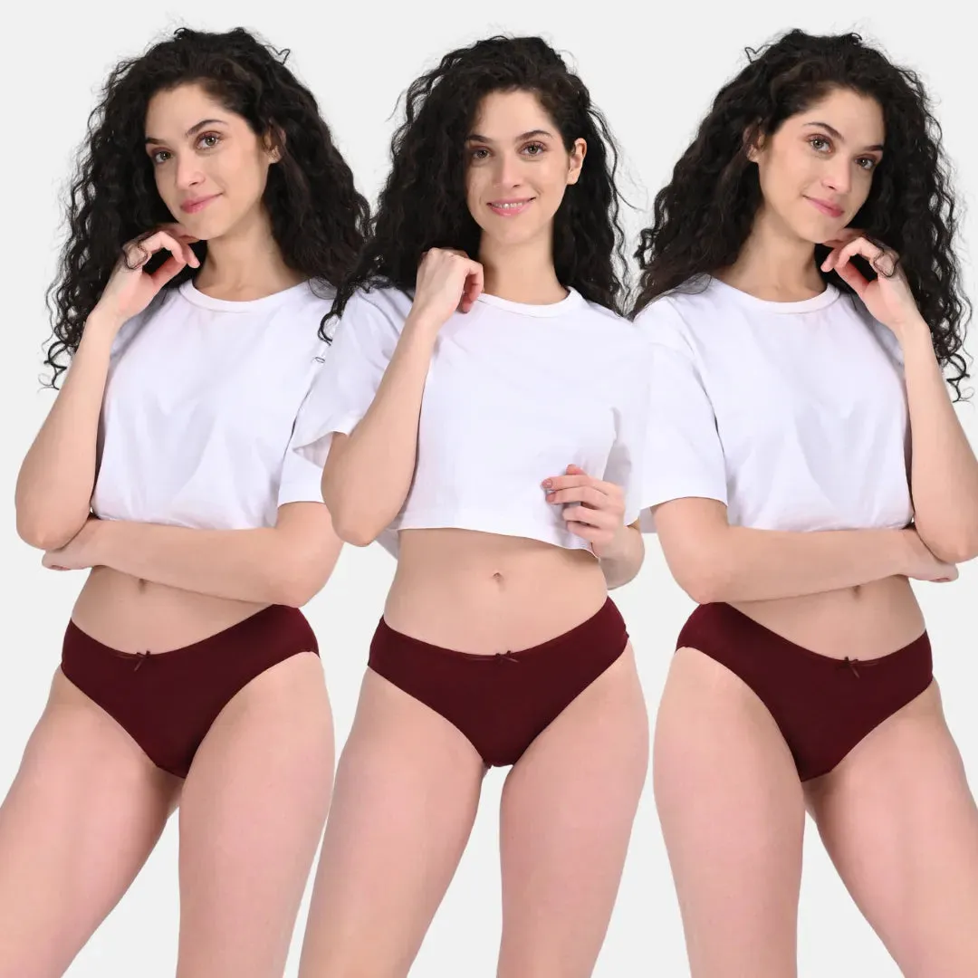 Bikinis | Low Waist Fit | Medium Butt Coverage | Ultra-Light Seams & Soft Elastic Trims | Prevents Visible Panty Lines | Pack Of 3