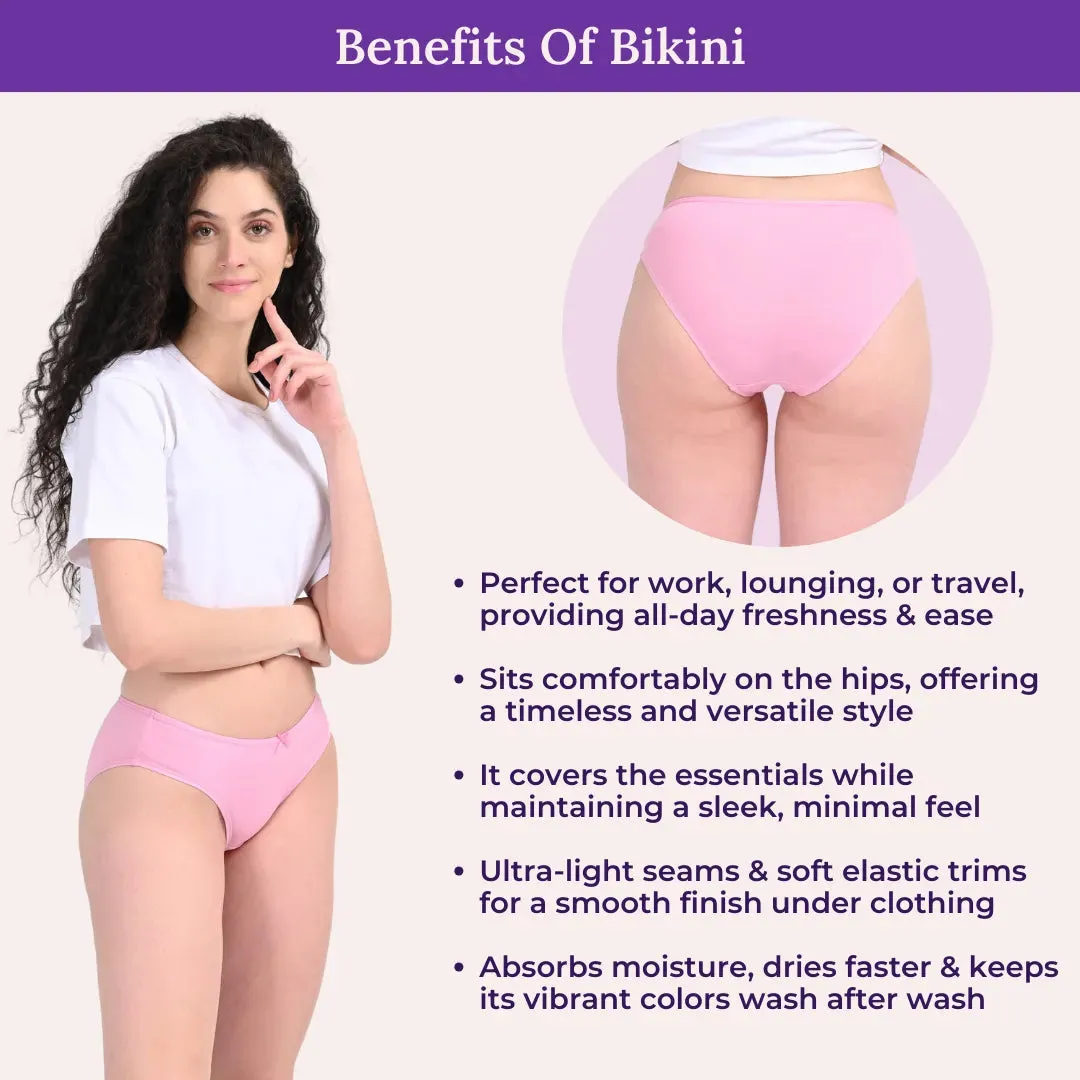 Bikinis | Low Waist Fit | Medium Butt Coverage | Ultra-Light Seams & Soft Elastic Trims | Prevents Visible Panty Lines | Pack Of 3