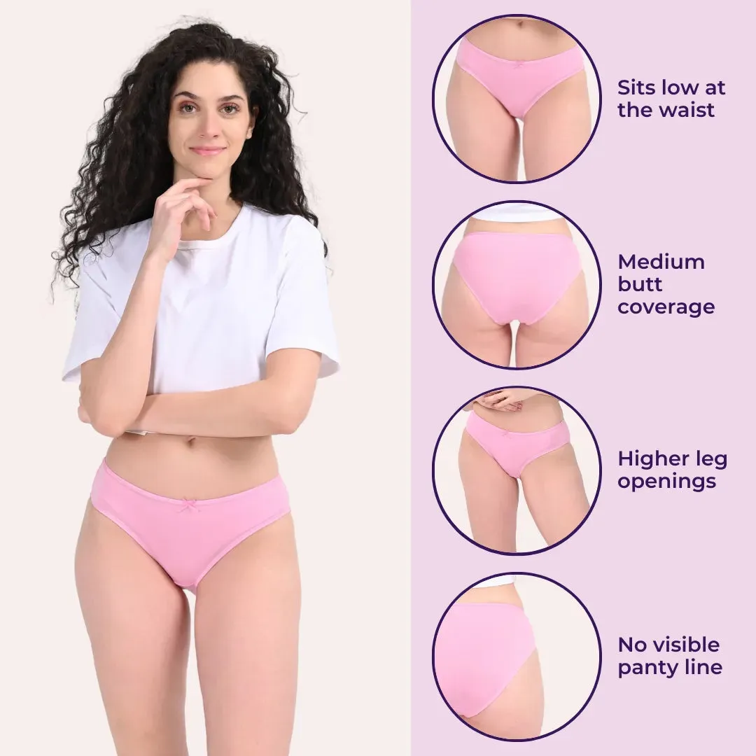 Bikinis | Low Waist Fit | Medium Butt Coverage | Ultra-Light Seams & Soft Elastic Trims | Prevents Visible Panty Lines | Pack Of 3