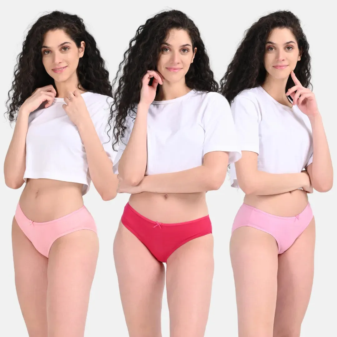 Bikinis | Low Waist Fit | Medium Butt Coverage | Ultra-Light Seams & Soft Elastic Trims | Prevents Visible Panty Lines | Pack Of 3