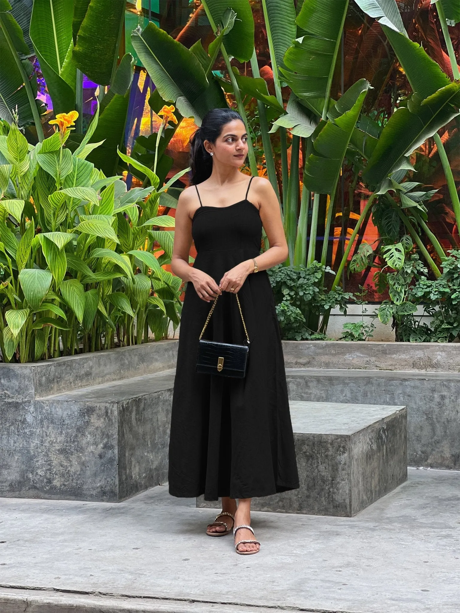Black 100% Cotton Flared Sundress