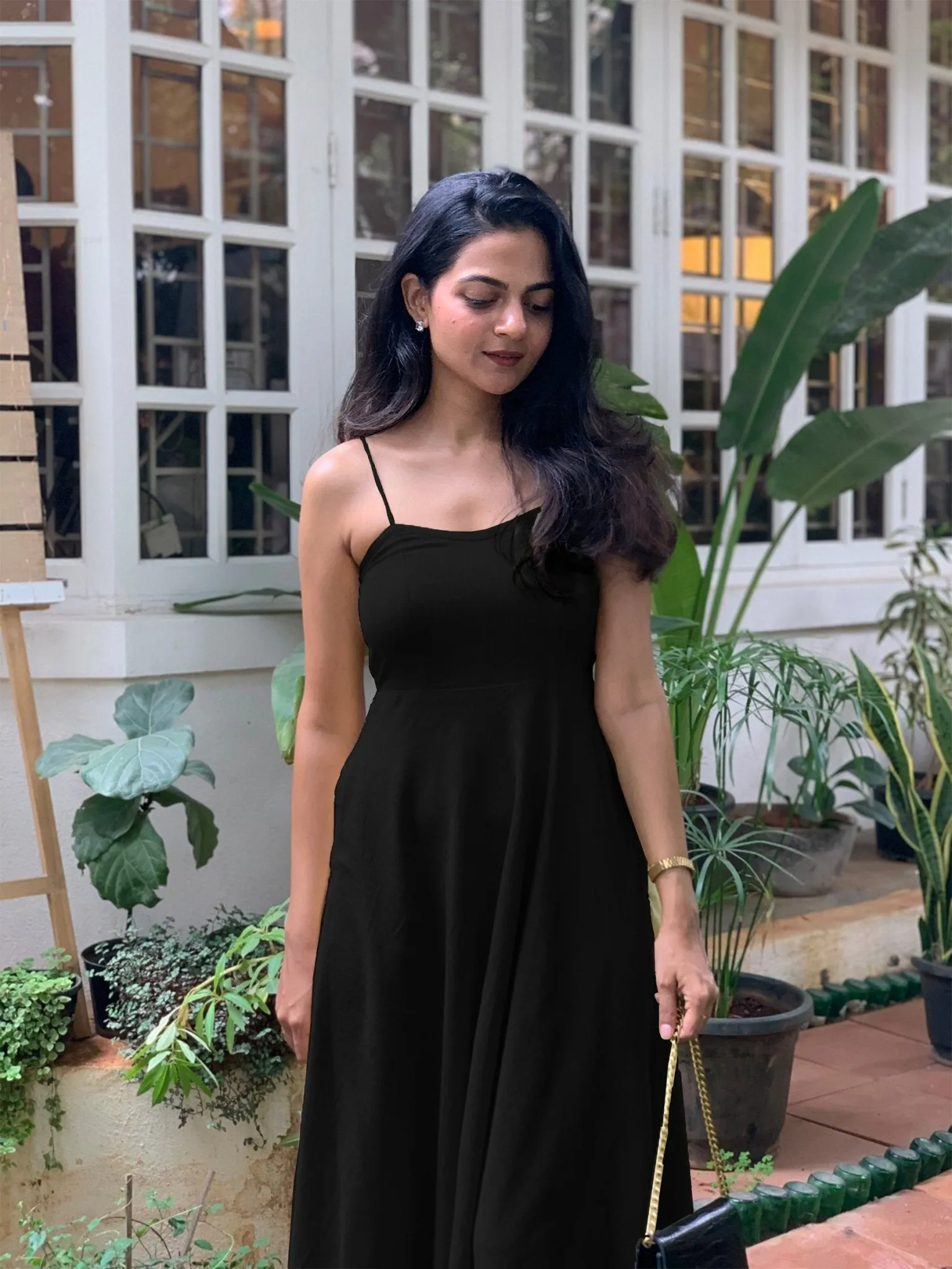 Black 100% Cotton Flared Sundress