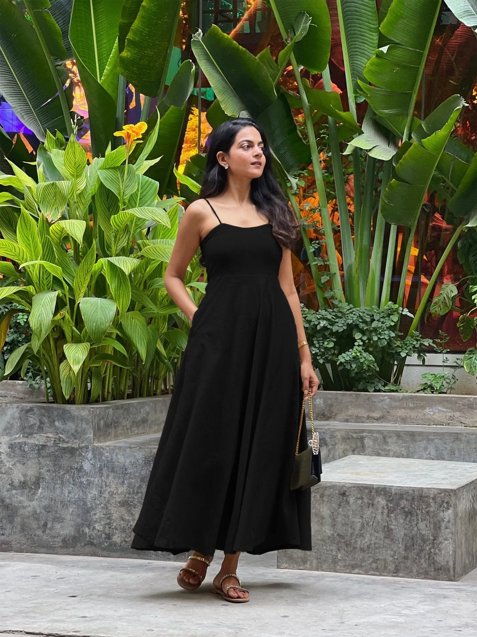 Black 100% Cotton Flared Sundress