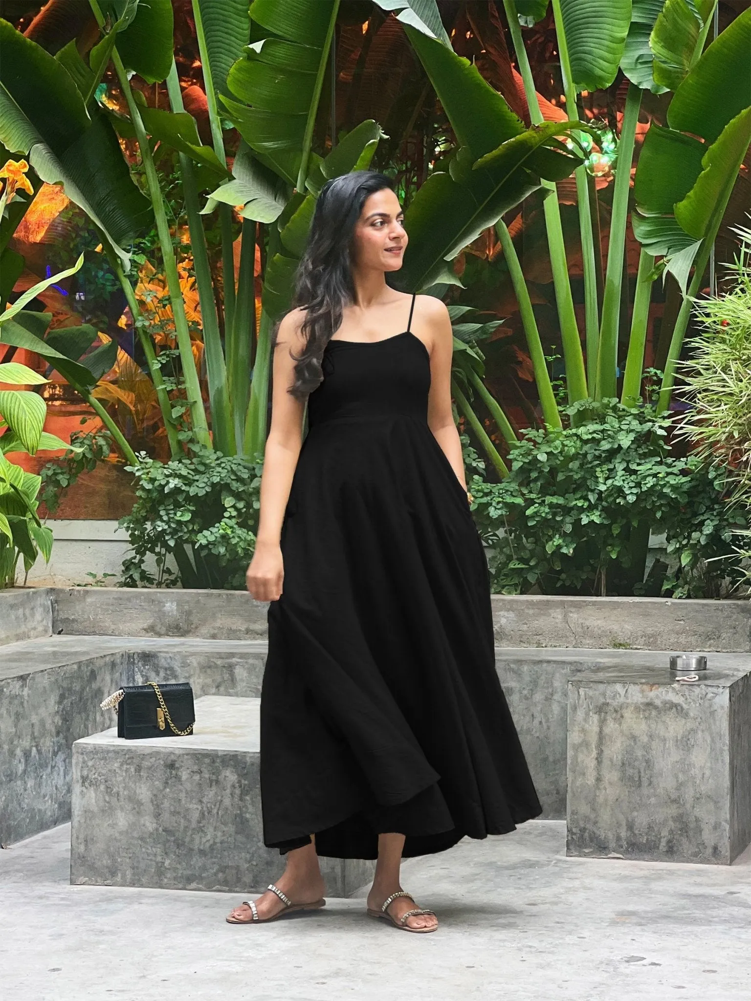 Black 100% Cotton Flared Sundress