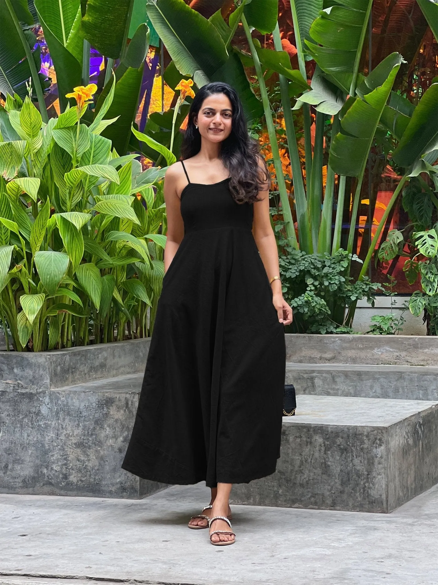 Black 100% Cotton Flared Sundress