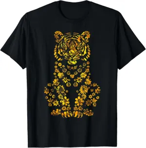 Black And Gold Floral Tiger Funny Graphic Tees T-Shirt