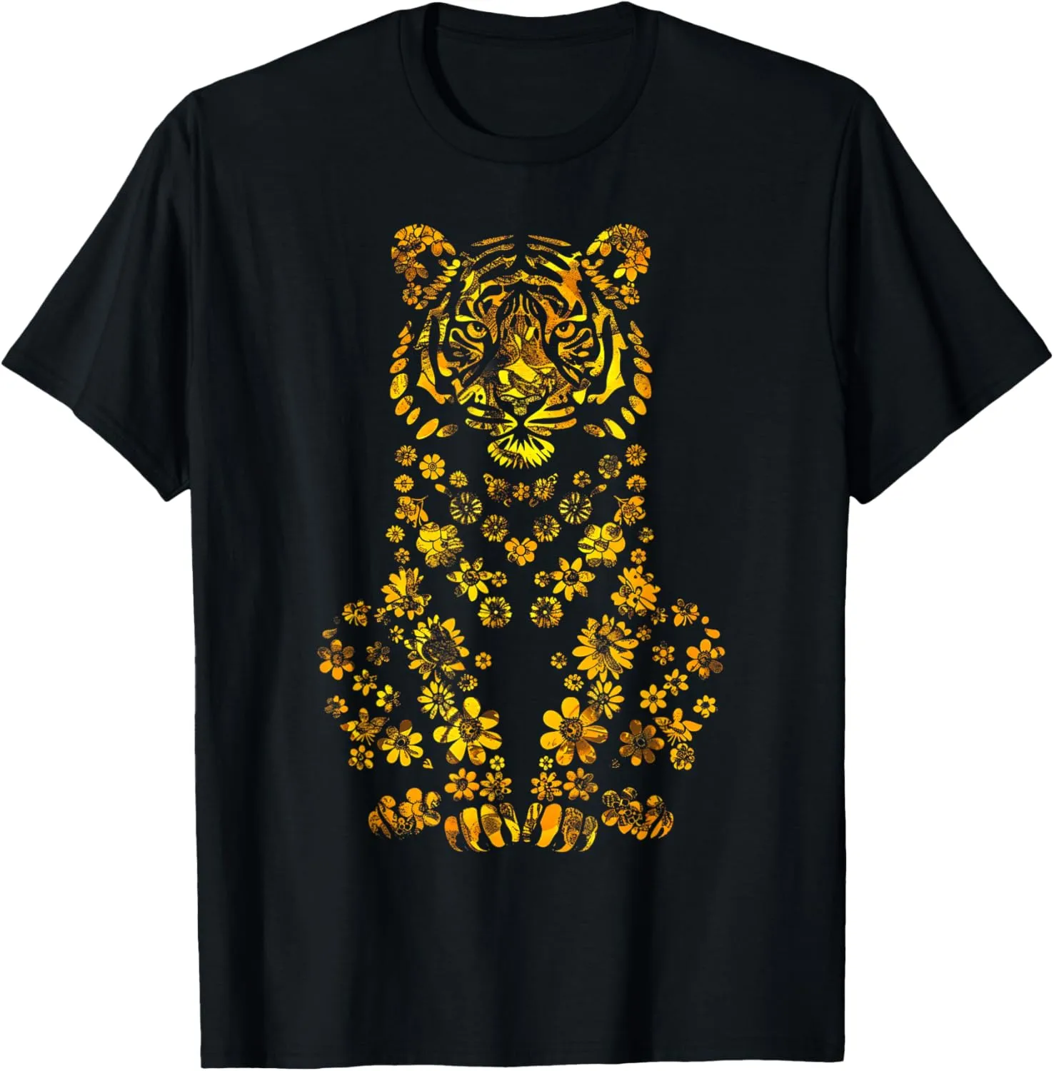 Black And Gold Floral Tiger Funny Graphic Tees T-Shirt