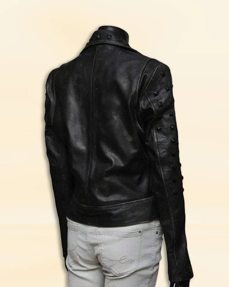 Black Biker Leather Jacket Worn By Jennifer Lawrence | Jennifer Lawrence Black Biker Leather Jacket