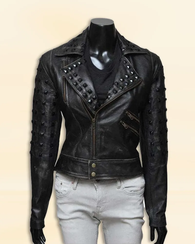 Black Biker Leather Jacket Worn By Jennifer Lawrence | Jennifer Lawrence Black Biker Leather Jacket