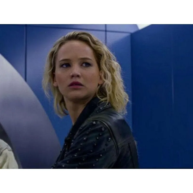 Black Biker Leather Jacket Worn By Jennifer Lawrence | Jennifer Lawrence Black Biker Leather Jacket
