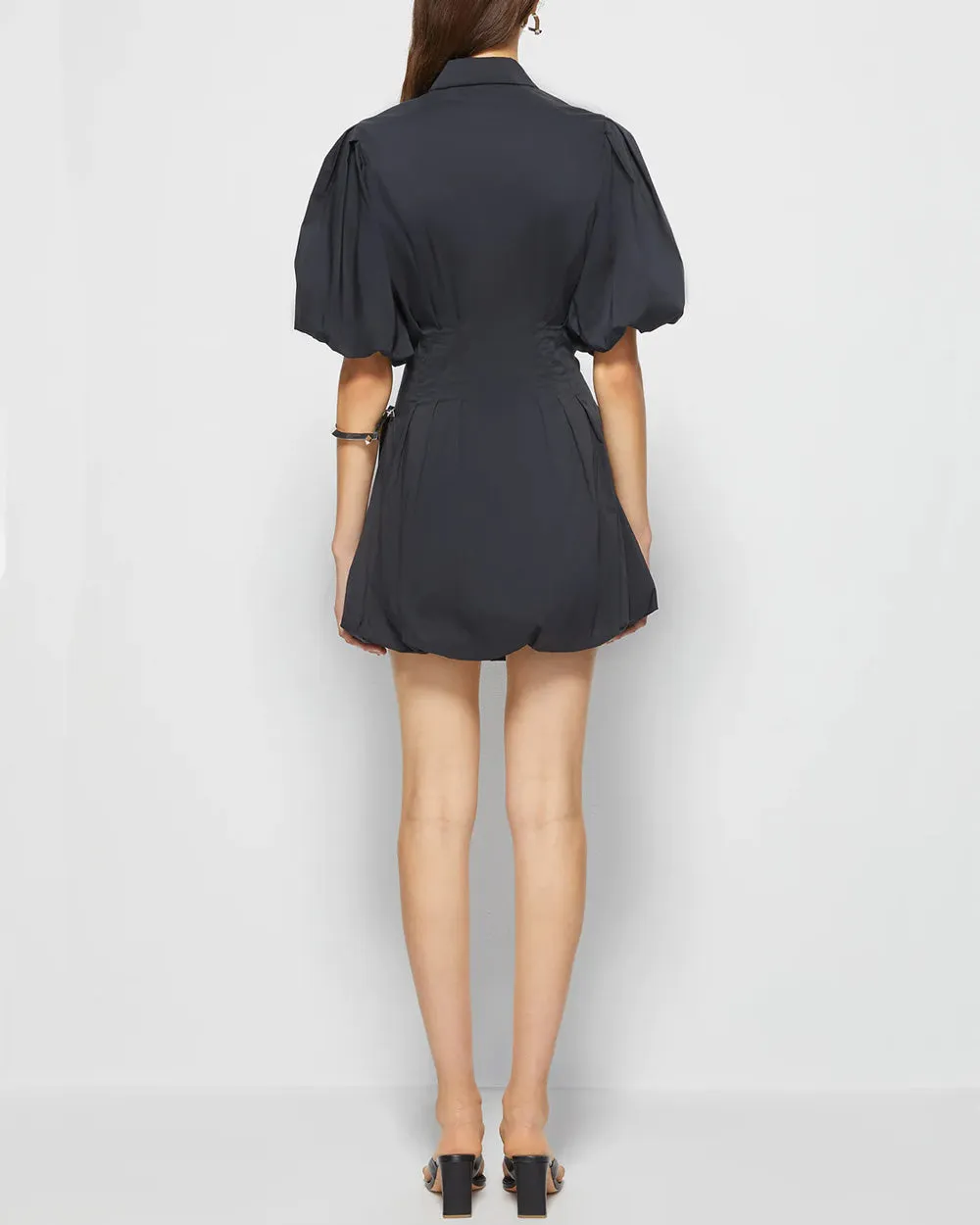 Black Cleo Pleated Poplin Balloon Minidress