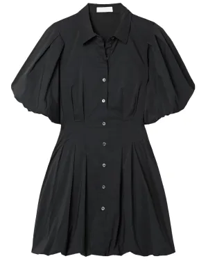 Black Cleo Pleated Poplin Balloon Minidress