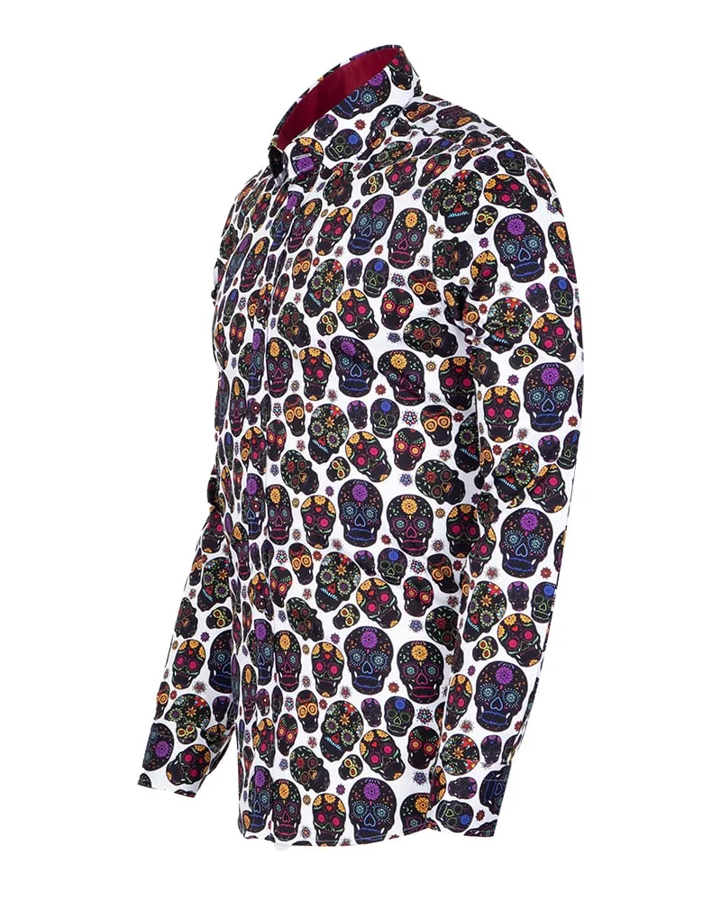 Black day of the dead Skull Print Shirt with Matching Handkerchief