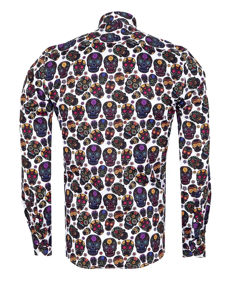 Black day of the dead Skull Print Shirt with Matching Handkerchief