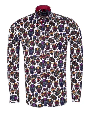 Black day of the dead Skull Print Shirt with Matching Handkerchief