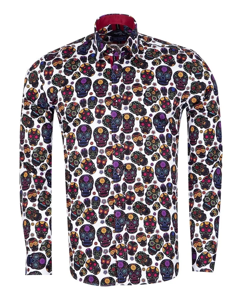 Black day of the dead Skull Print Shirt with Matching Handkerchief