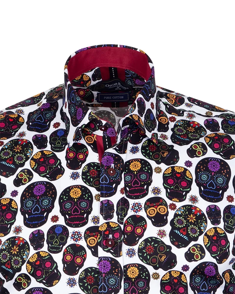 Black day of the dead Skull Print Shirt with Matching Handkerchief