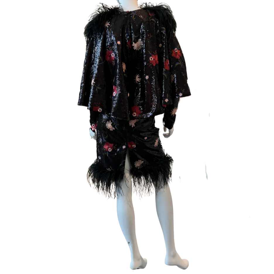 Black Floral Sequin Cocktail Dress
