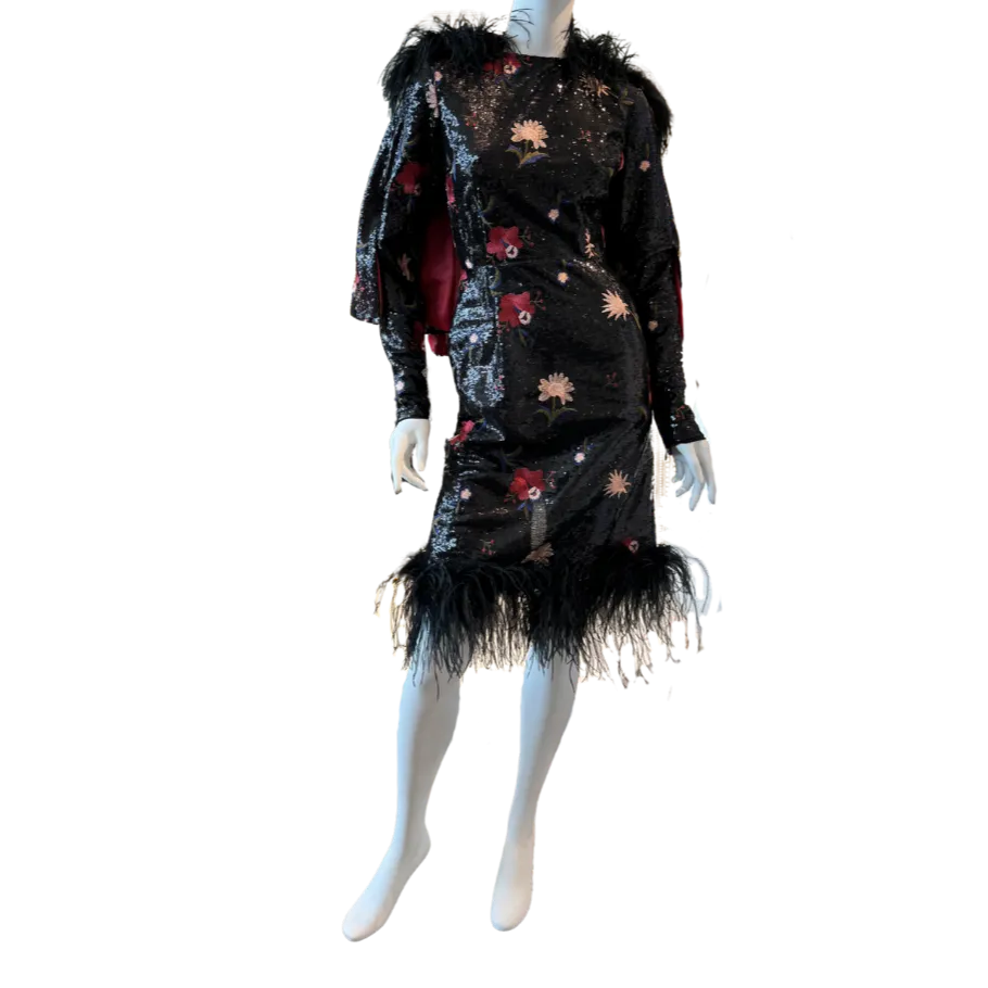 Black Floral Sequin Cocktail Dress
