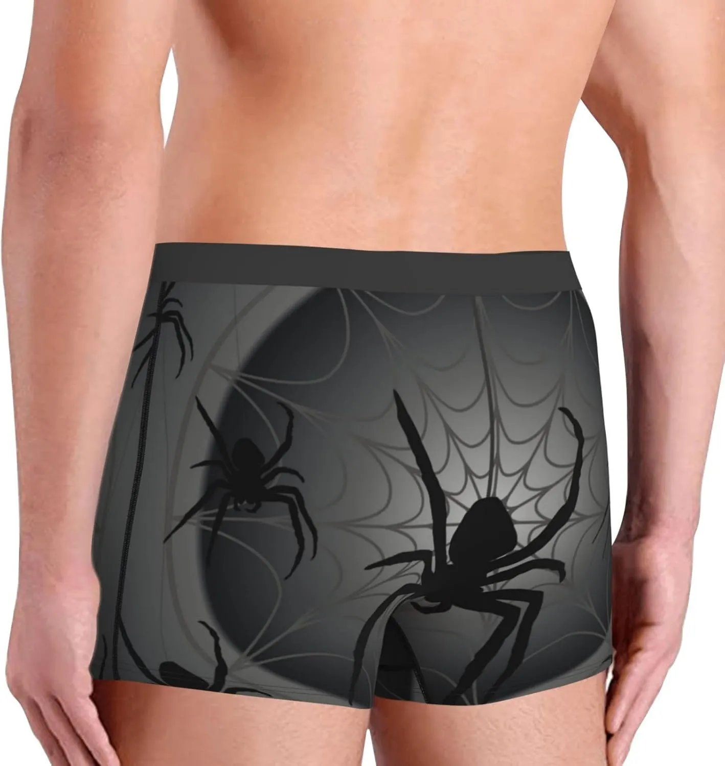Black Spiders Print Boxer Briefs For Men Breathable Underwear-