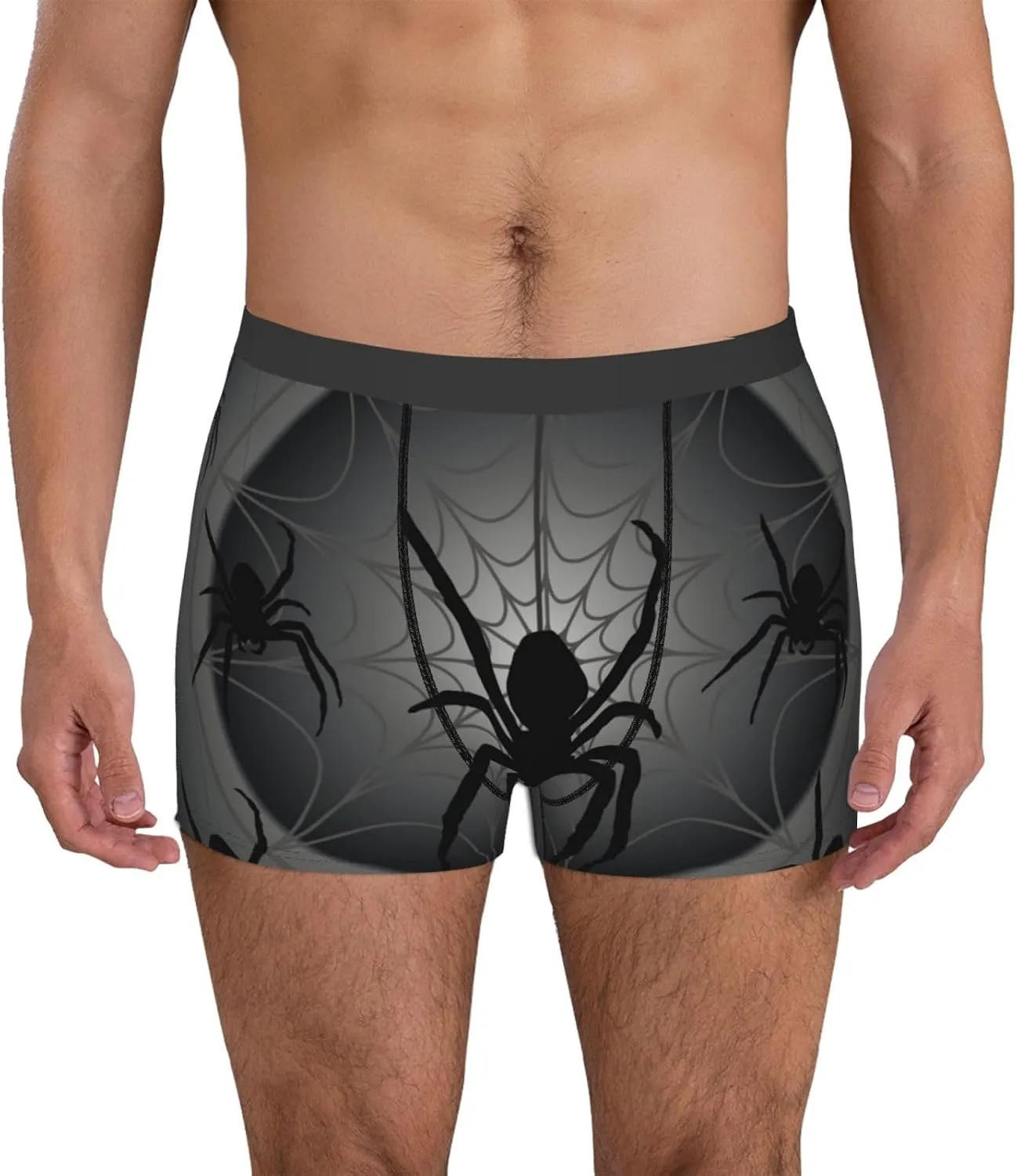Black Spiders Print Boxer Briefs For Men Breathable Underwear-