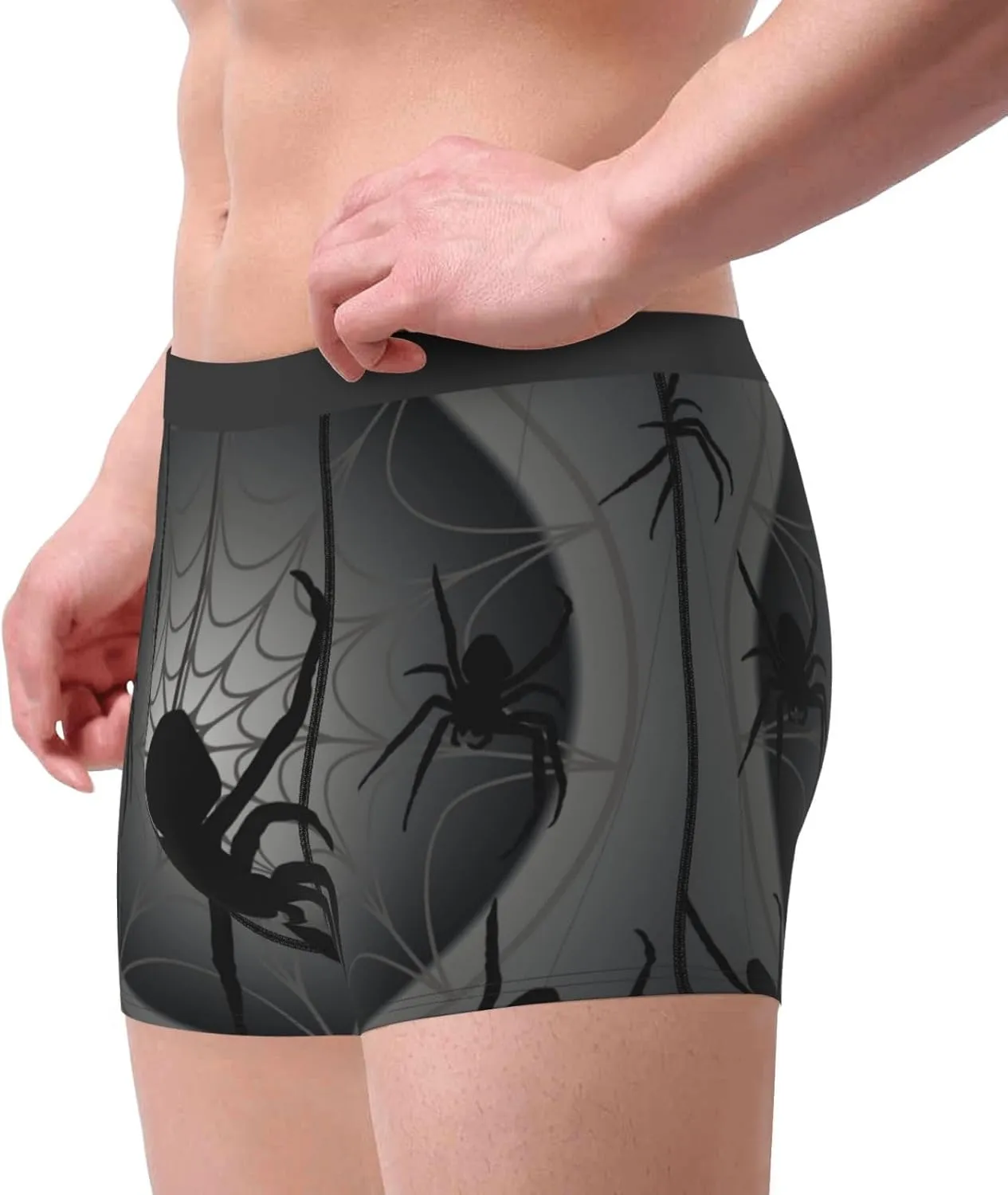Black Spiders Print Boxer Briefs For Men Breathable Underwear-