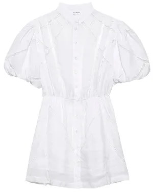 Blanc Inset Lace Puff Sleeve Dress