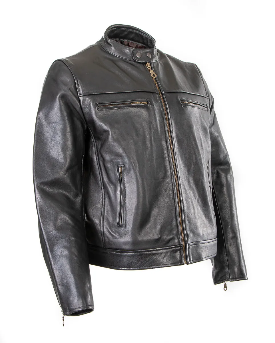 Blouson Cruiser Biker Black Waxy Cowhide Leather Jacket Vespa 164