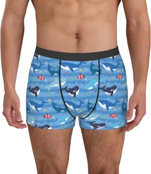 Blue Fish Print Boxer Briefs For Men Breathable Underwear-