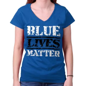 Blue Lives Matter Bold Junior Fit V-Neck T-Shirt