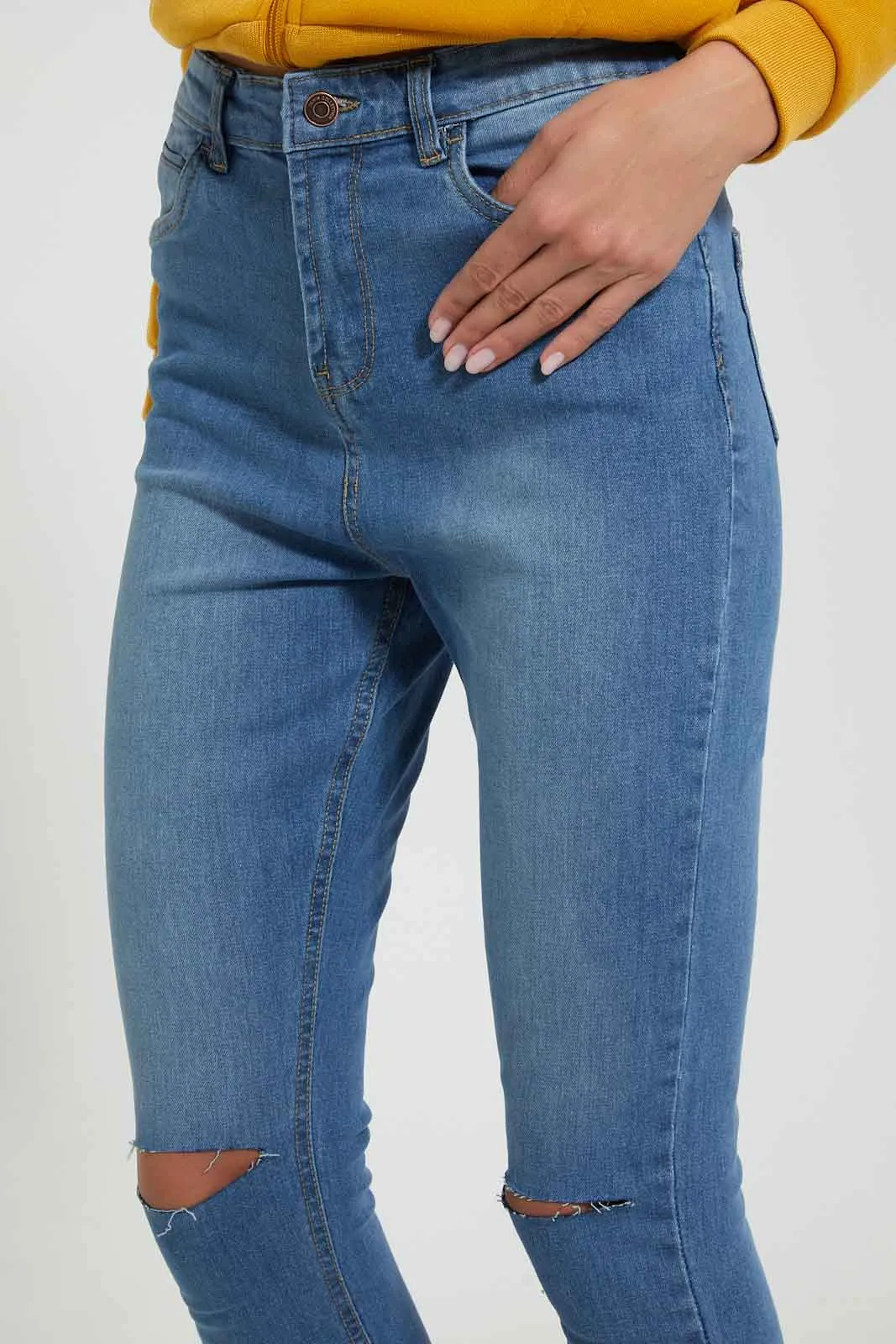 Blue Skinny Slitted Jeans