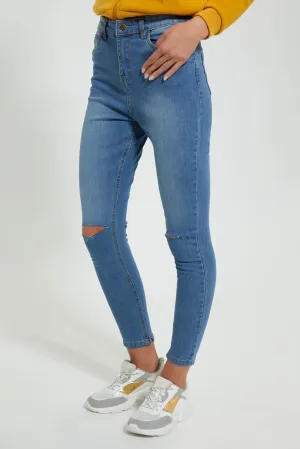 Blue Skinny Slitted Jeans