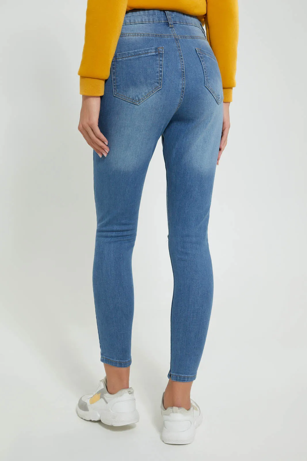 Blue Skinny Slitted Jeans