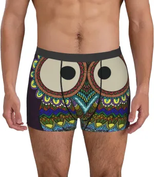 Boho Owl Print Boxer Briefs For Men Breathable Underwear-