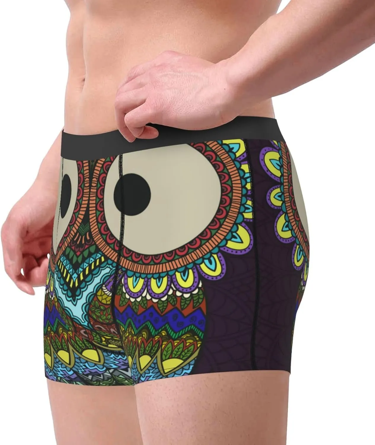 Boho Owl Print Boxer Briefs For Men Breathable Underwear-