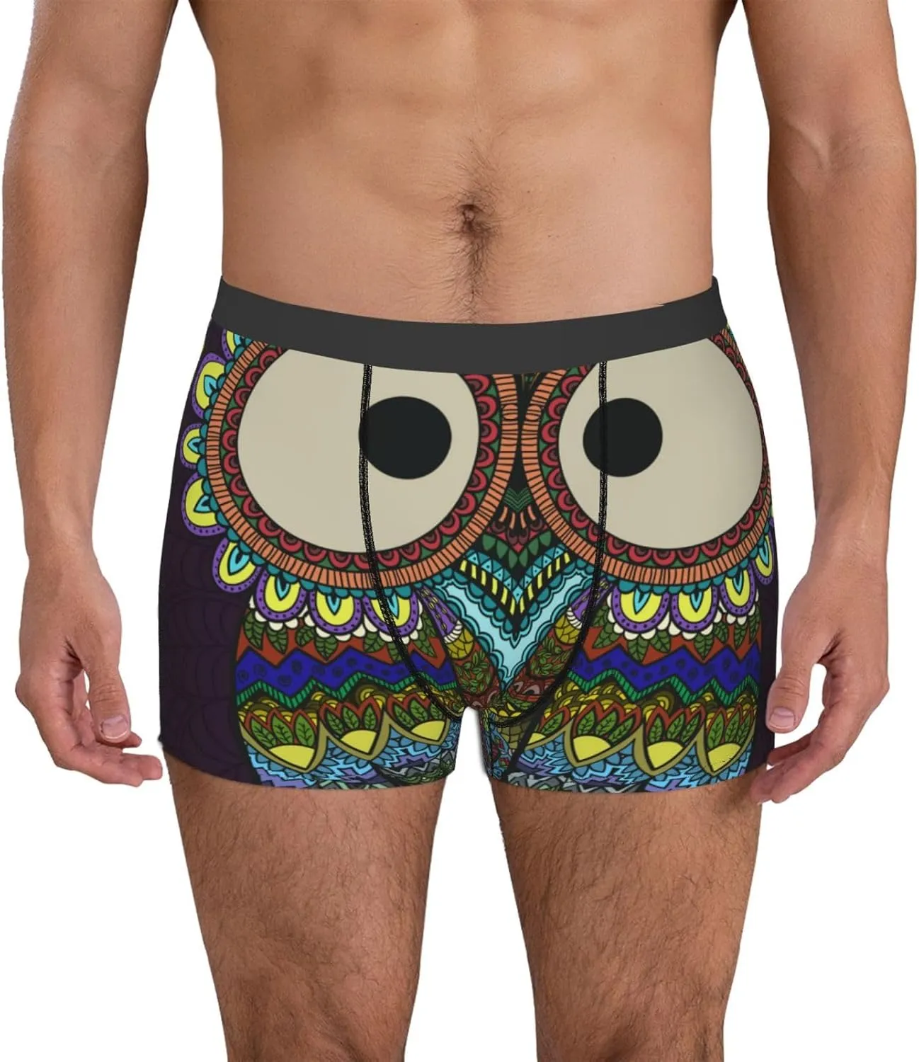 Boho Owl Print Boxer Briefs For Men Breathable Underwear-