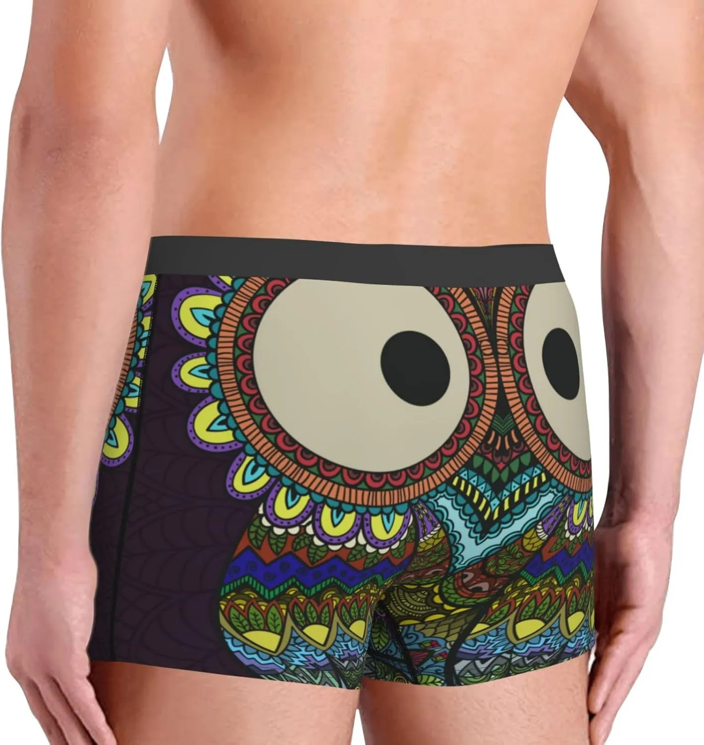 Boho Owl Print Boxer Briefs For Men Breathable Underwear-