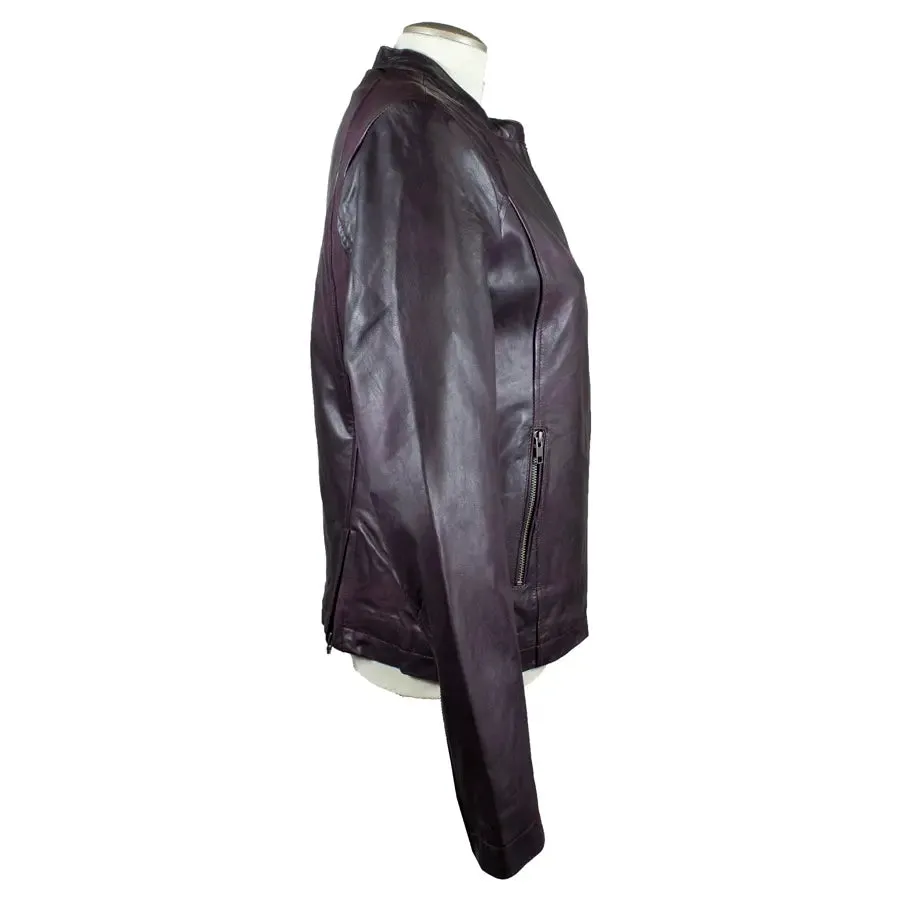 BOL Women's Purple Wash Moto Sheepskin Leather Jacket